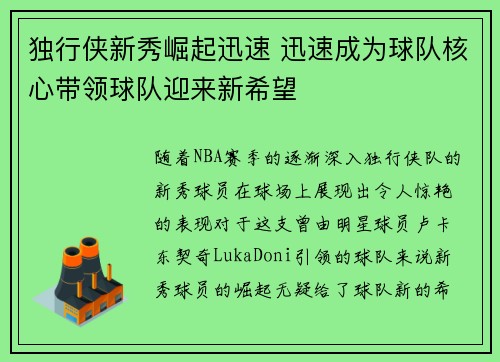 独行侠新秀崛起迅速 迅速成为球队核心带领球队迎来新希望 独行侠新秀崛起迅速 迅速成为球队核心带领球队迎来新希望